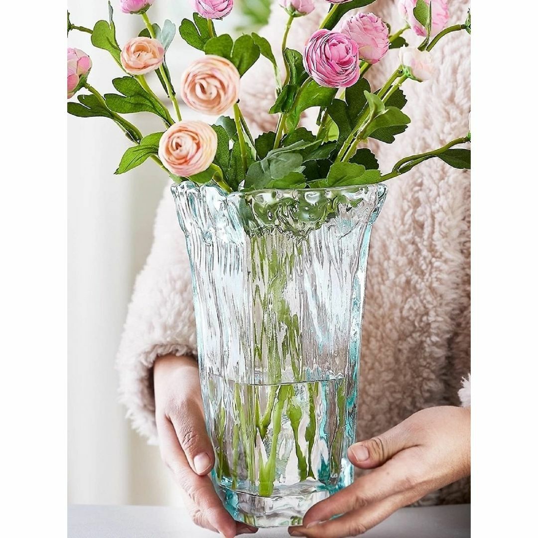 【色: ブルー】花瓶 ガラス おしゃれ 広口 花瓶 北欧 ブルー フラワーベース