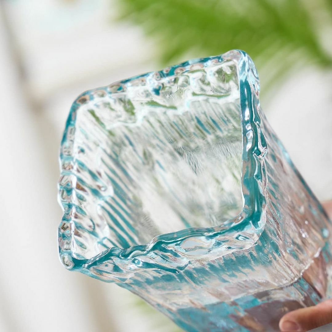 【色: ブルー】花瓶 ガラス おしゃれ 広口 花瓶 北欧 ブルー フラワーベース