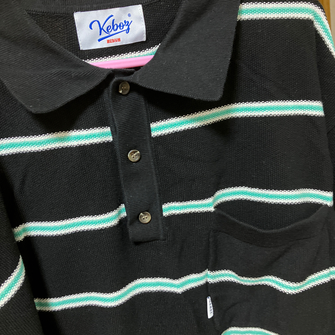 keboz ケボズ  BORDER KNIT S/S POLO ブラック 黒 メンズのトップス(ポロシャツ)の商品写真