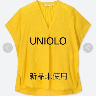 ユニクロ(UNIQLO)の新品未使用★ユニクロ★イエロー★コットン　刺繍ブラウス(シャツ/ブラウス(半袖/袖なし))