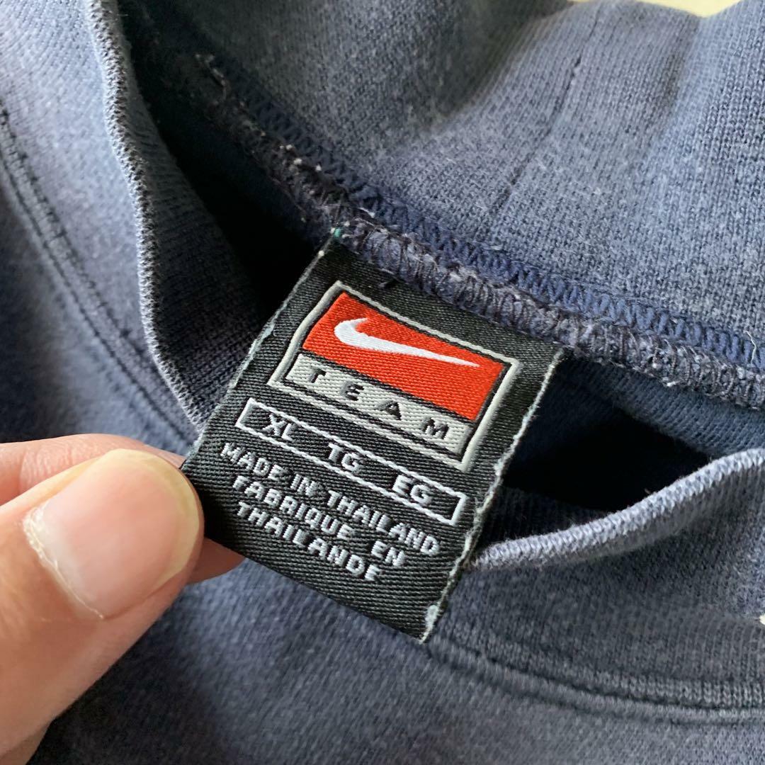 90s Nike モックネック ナイロン ネイビー 襟ロゴ　ナイキ