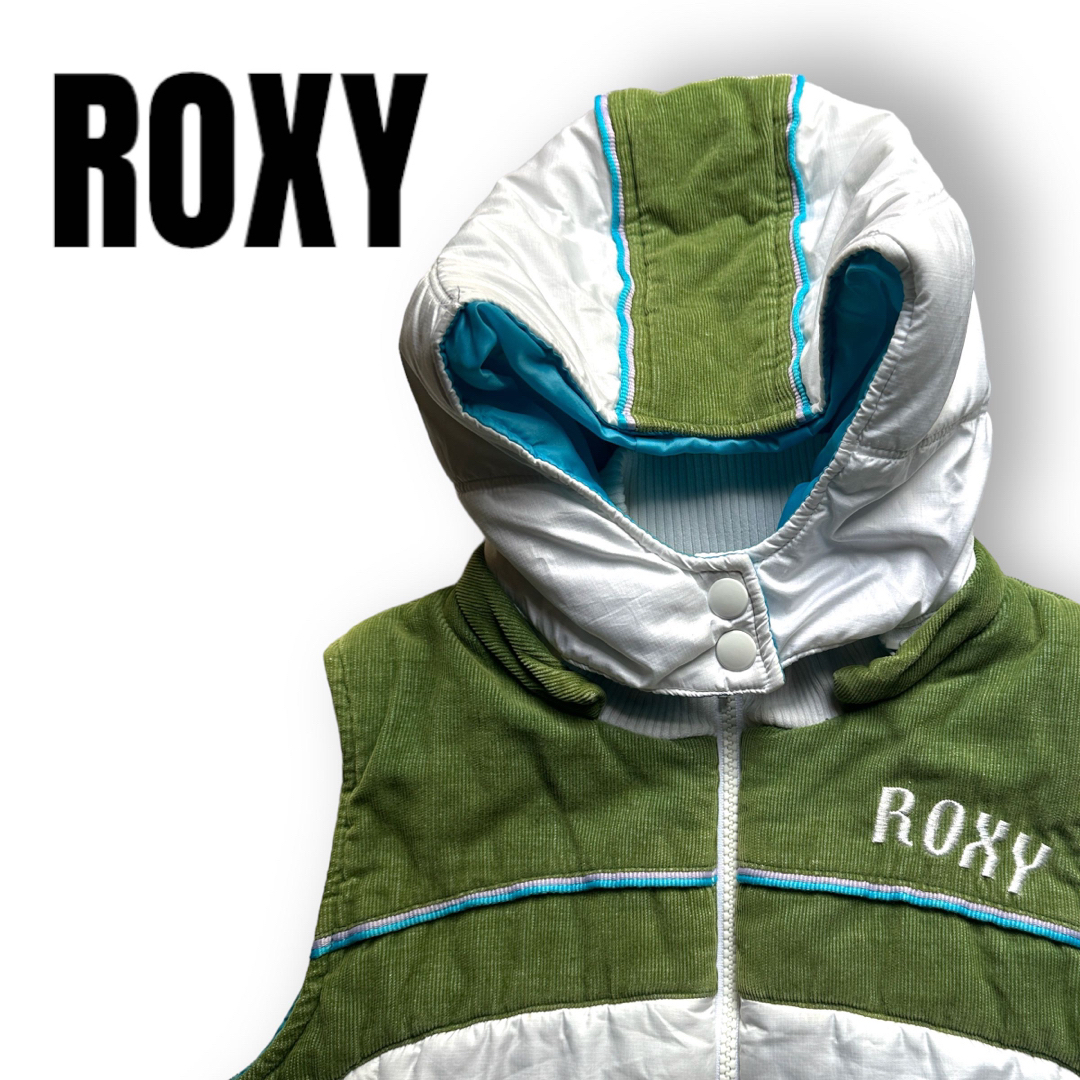 Roxy(ロキシー)のROXY フード付き ベスト ホワイト グリーン  130 男女兼用 秋 冬 キッズ/ベビー/マタニティのキッズ服女の子用(90cm~)(ジャケット/上着)の商品写真