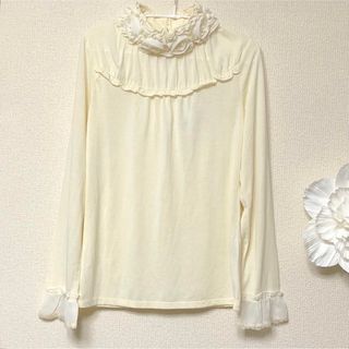 アクシーズファム(axes femme)のaxes femme薔薇モチーフレースハイネックカットソー①Mキナリ新品タグ付(カットソー(長袖/七分))