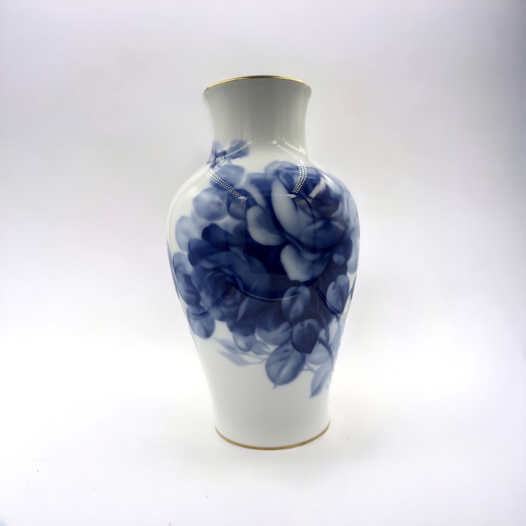 希少 OKURA 大倉陶園 花瓶 ブルーローズ 金彩 高さ 36cm 専用ケース付き-