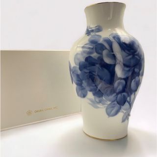 希少 OKURA 大倉陶園 花瓶 ブルーローズ 金彩 高さ 36cm 専用ケース付き-