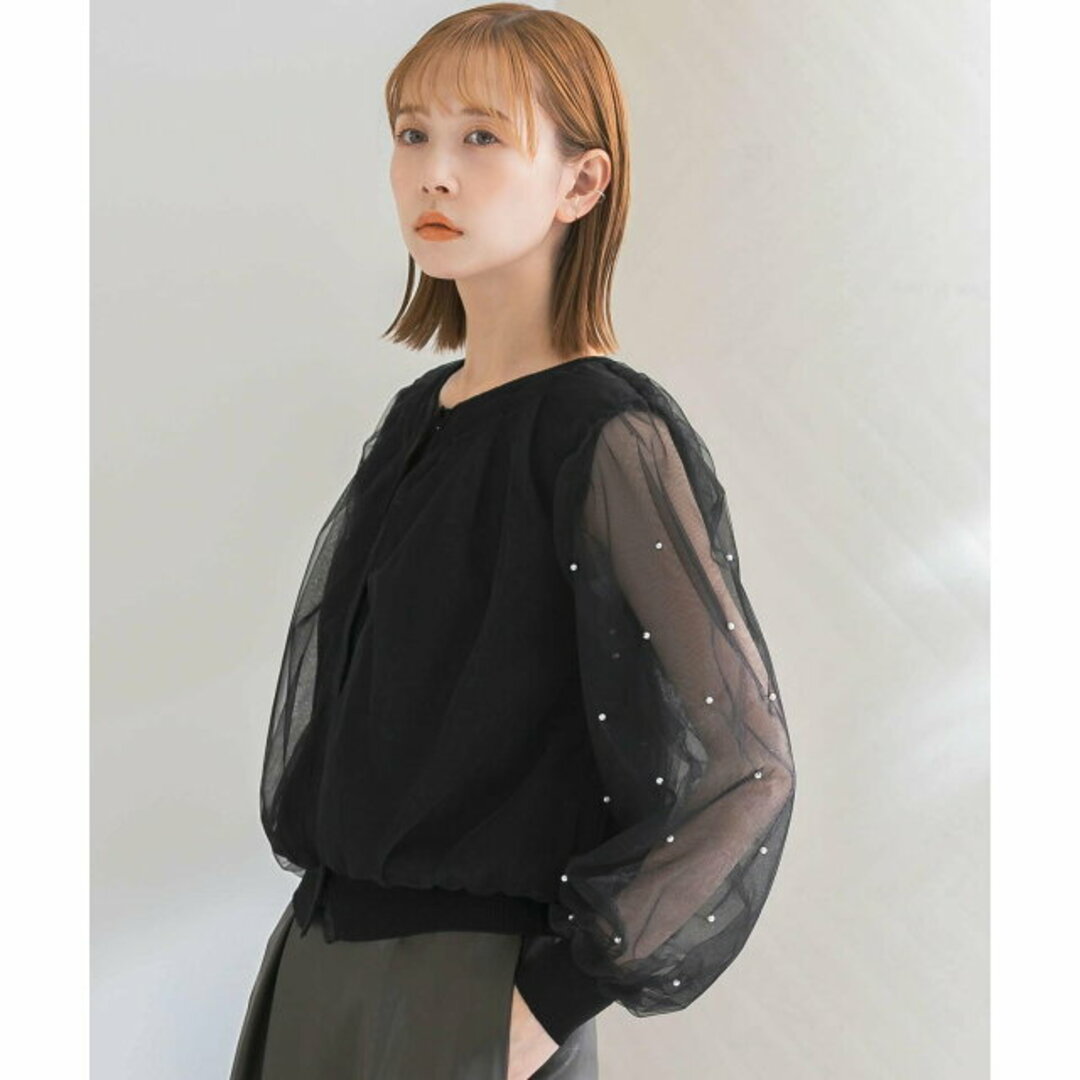 【ブラック】【FREE】『別注』hareko*TORRAZZO DONNA*ROSSO 袖パールチュールカーディガン