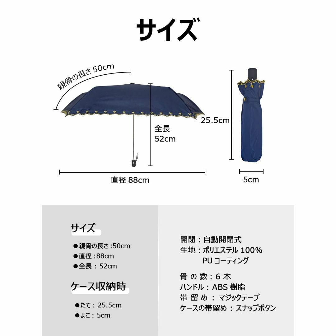 【色:ネイビー】日傘 レディース 1級遮光 UVカット100％認証 熱中症対策