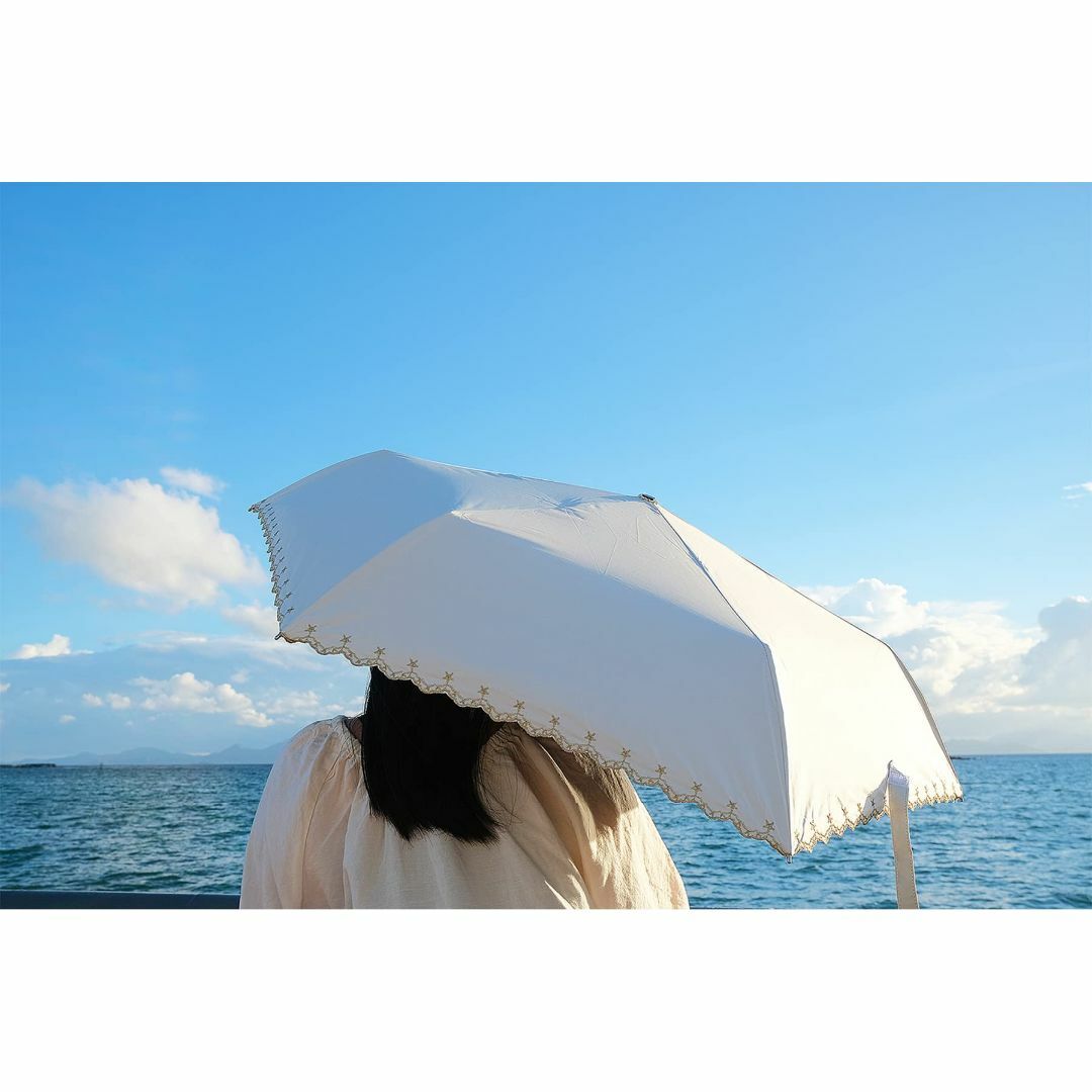 【色:オフホワイト】日傘 母の日のプレゼント人気 おりたたみ傘 レディース 一級 1