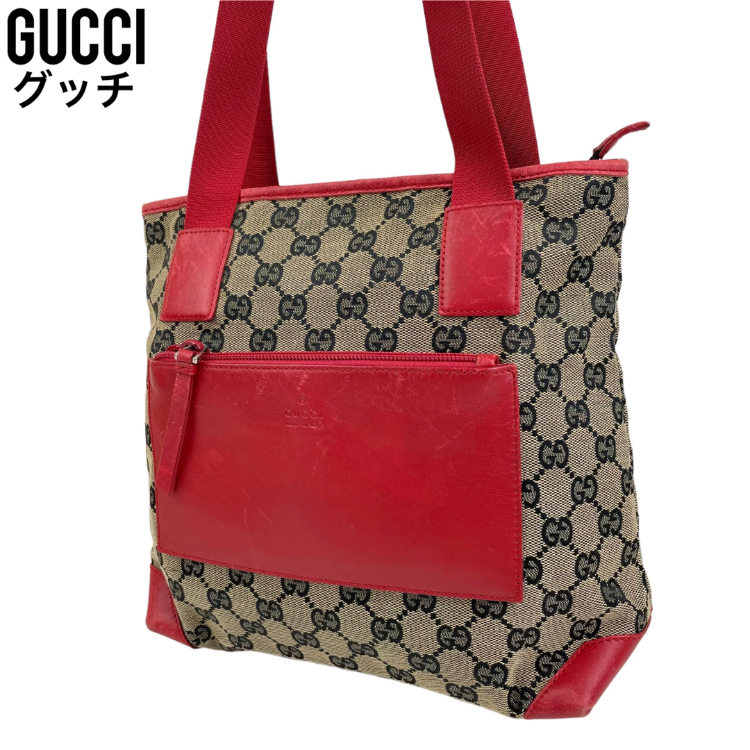 ✨良品 GUCCI グッチ ハンドバッグ GGキャンバス レザー 赤 レッド-