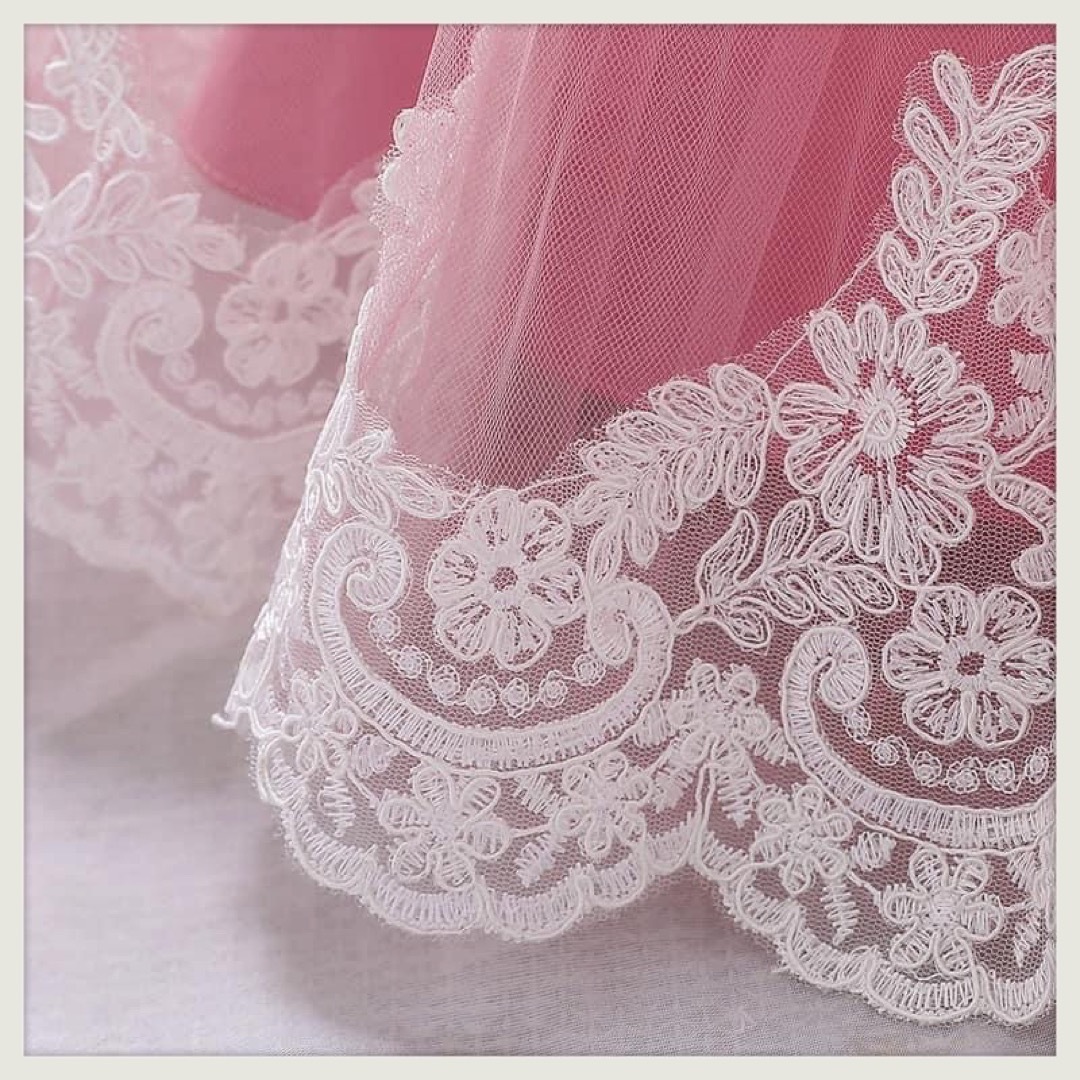 【新品】80 ピンク 刺繍 ドレス レース お誕生日会 パーティ 女の子 キッズ/ベビー/マタニティのベビー服(~85cm)(ワンピース)の商品写真