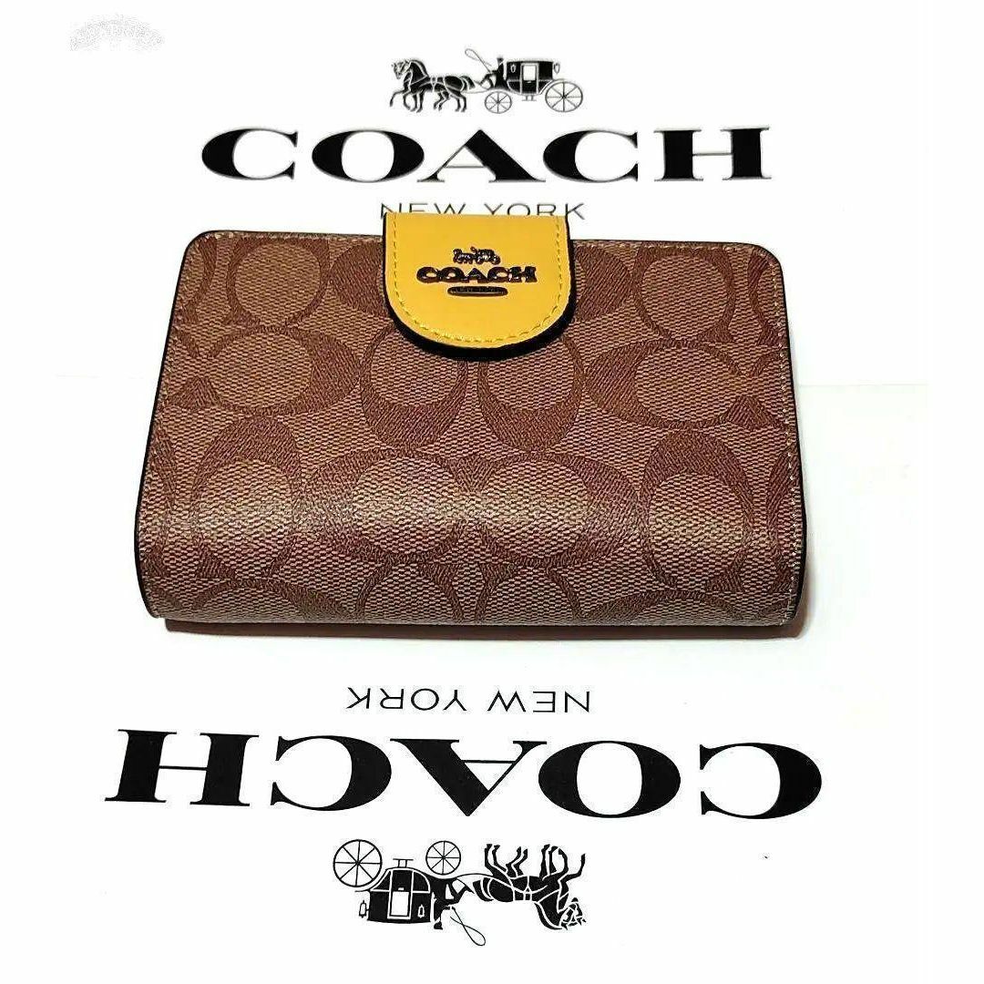 ⭕コーチ COACH 0082 カーキ イエロー 二つ折り財布 シグネ 2