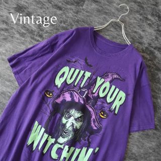 アートヴィンテージ(ART VINTAGE)の【vintage】魔女 ウィッチ プリント ルーズ Tシャツ 紫 緑 XL相当(Tシャツ/カットソー(半袖/袖なし))