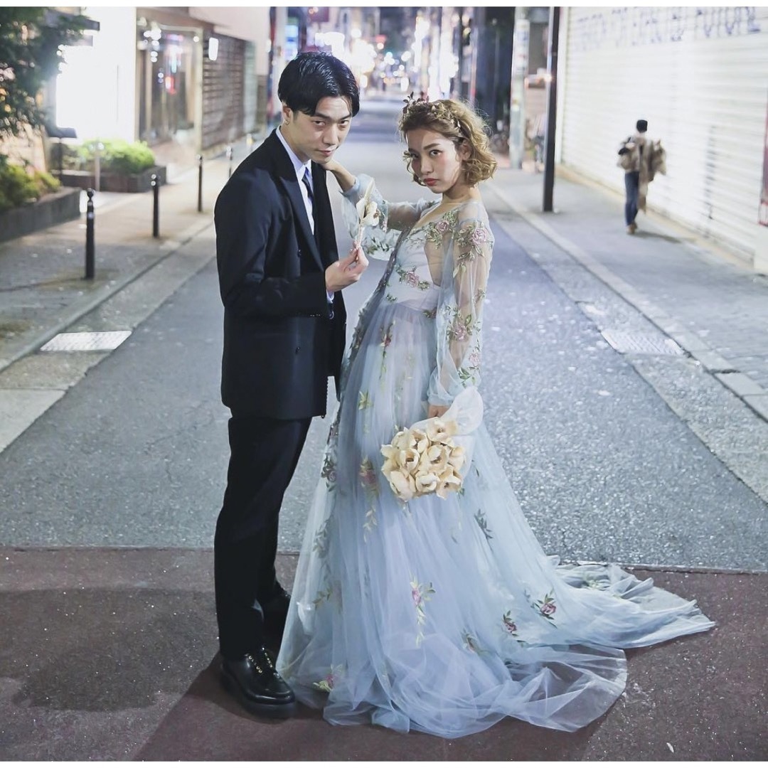 S.eri エスエリドレス 花刺繍ブルードレスの通販 by O's shop S.eri エスエリドレス 花刺繍ブルードレスの通販 by O's shop
