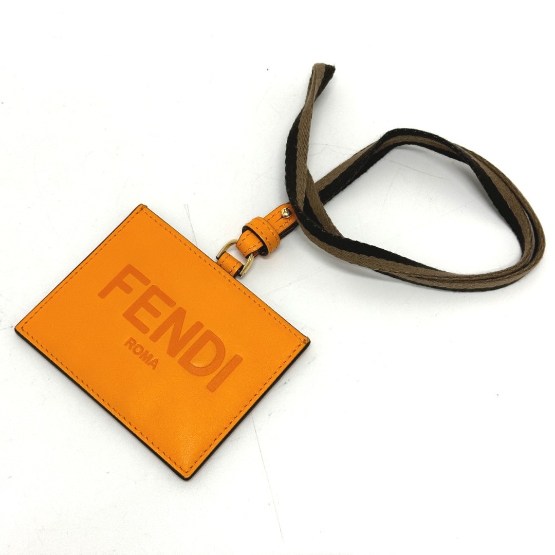 フェンディ FENDI ロゴ ペカン ネックストラップ付き 8M0452　 定期入れ IDケース 名刺入れ パスケース カードケース レザー オレンジ 美品
