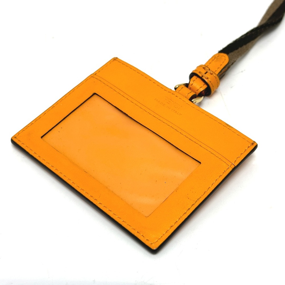 フェンディ FENDI ロゴ ペカン ネックストラップ付き 8M0452　 定期入れ IDケース 名刺入れ パスケース カードケース レザー オレンジ 美品
