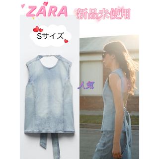 ザラ(ZARA)のZARA タイディテール デニムトップス(シャツ/ブラウス(半袖/袖なし))