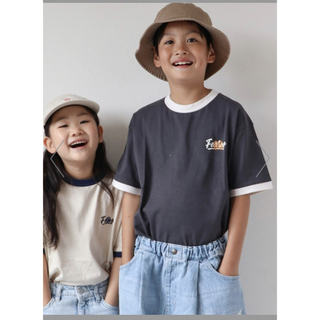 チャオパニックティピー(CIAOPANIC TYPY)の【KIDS】USAコットンワンポイントプリント刺繍リンガーT(Tシャツ/カットソー)