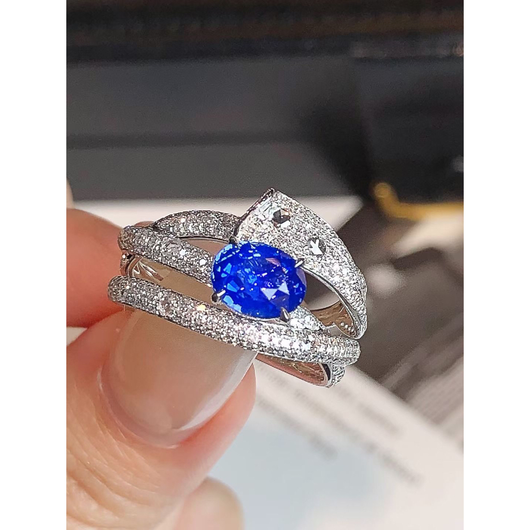 天然 ブルーサファイア ダイヤ リング1.24ct k18 ¥ - リング(指輪)