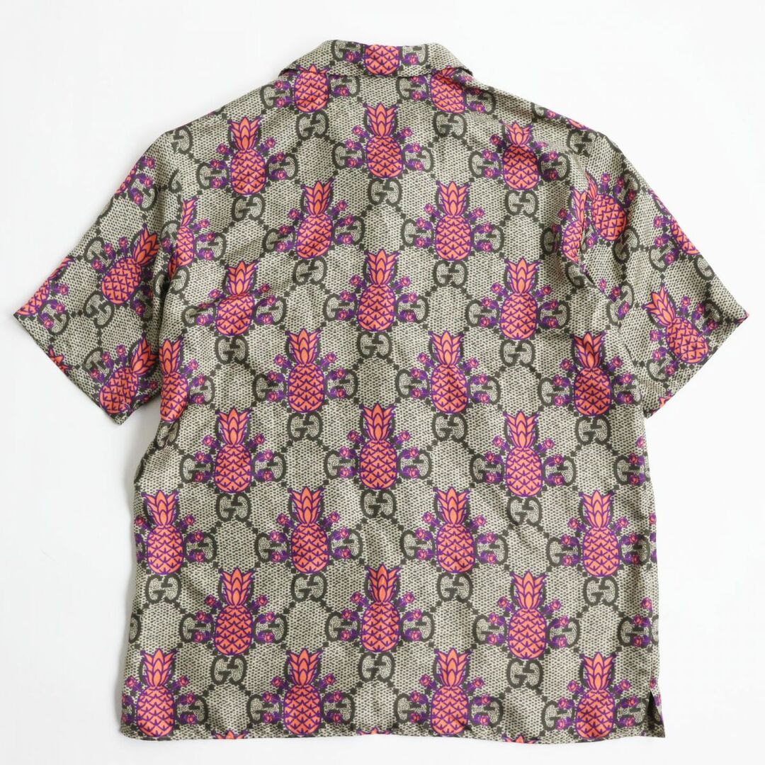 極美品●22SS GUCCI グッチ 669202 パイナップル GG総柄 シルク100% オープンカラー 半袖 ボーリングシャツ カーキ系 48 伊製 正規品