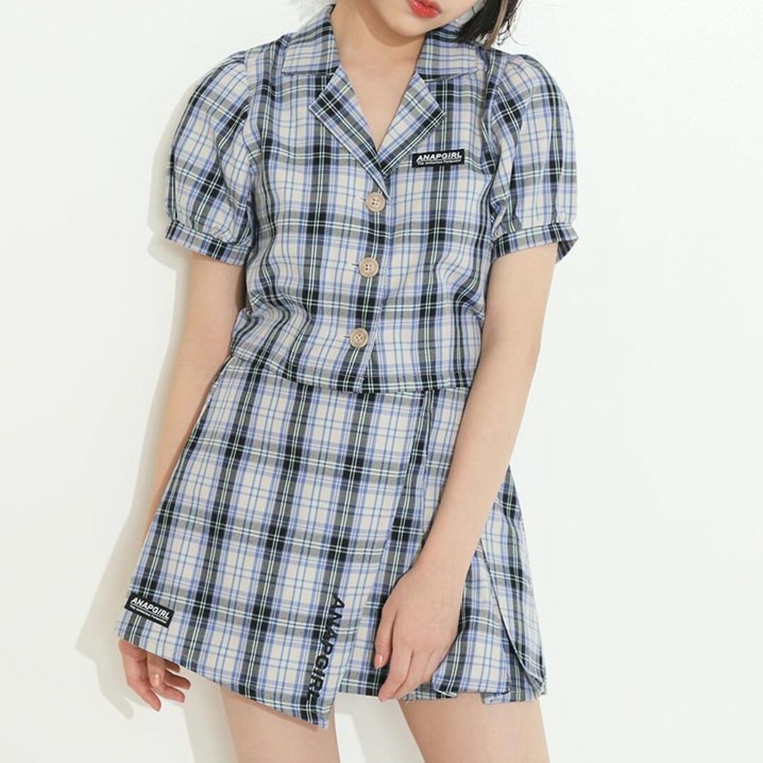 ★新品★ ANAP GiRL チェックパフスリーブシャツ、スカート セットアップ