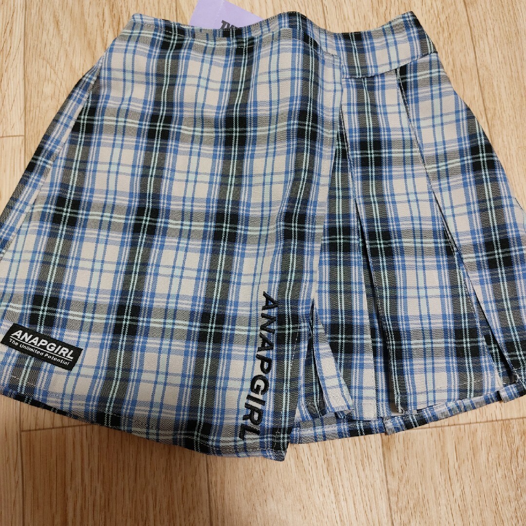 ANAP GiRL(アナップガール)の★新品★ ANAP GiRL チェックパフスリーブシャツ、スカート セットアップ キッズ/ベビー/マタニティのキッズ服女の子用(90cm~)(ブラウス)の商品写真