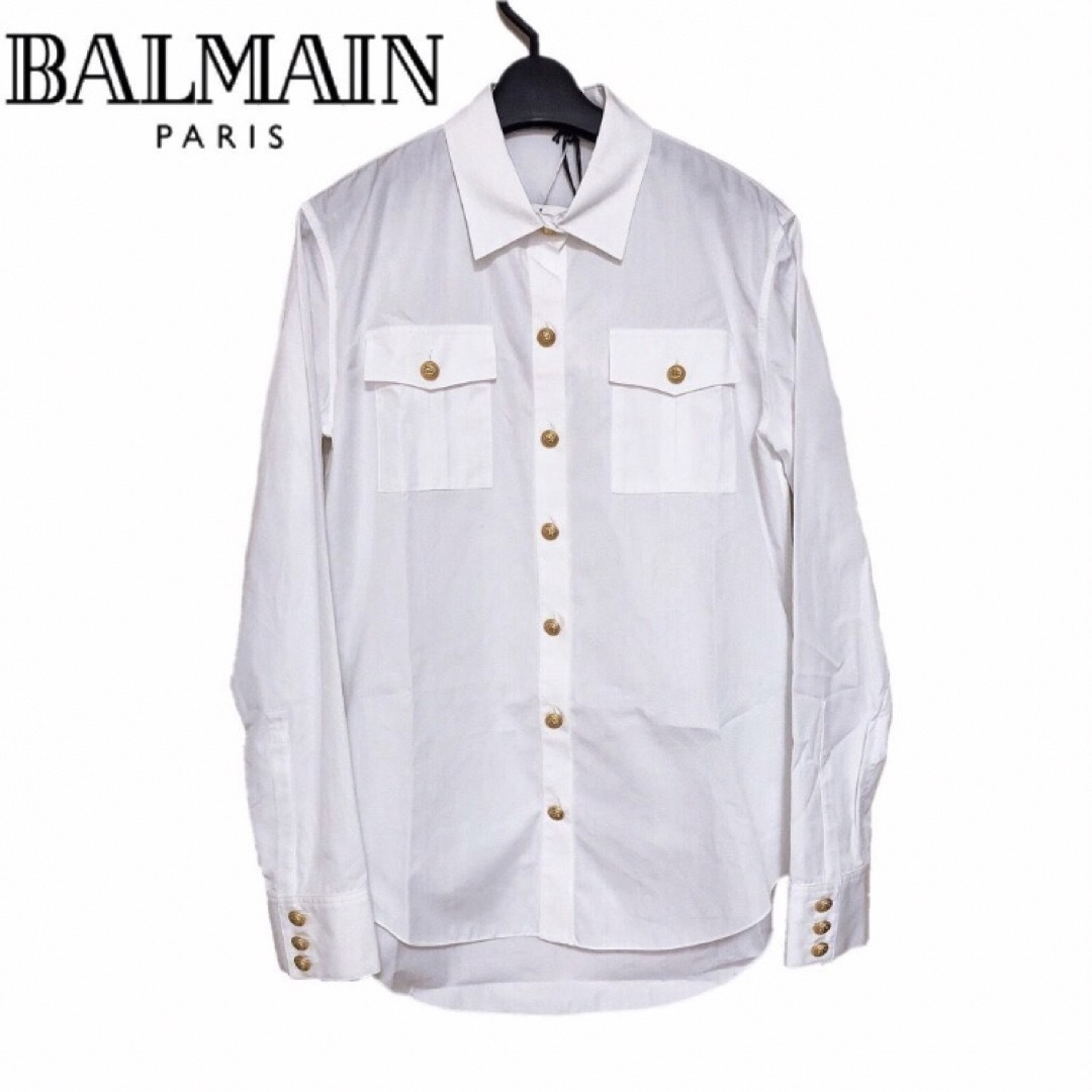 【新品】確実正規品 BALMAIN バルマン ゴールドボタン シャツ  ホワイト1315124Cカラー