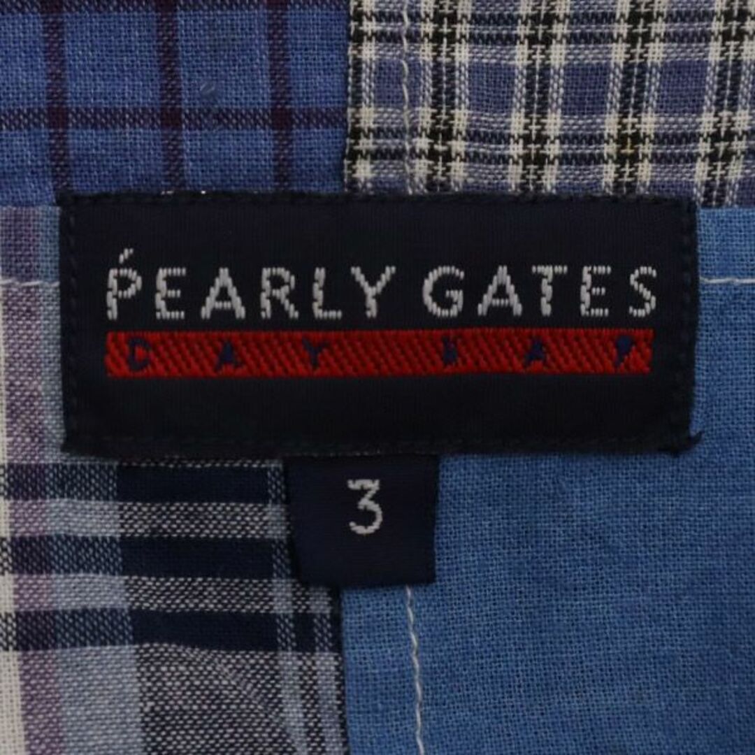 パーリーゲイツ チェック柄 ゴルフ 半袖 ボタンダウンシャツ 3 ブルー PEARLY GATES パッチワーク メンズ 【中古】 【230816】