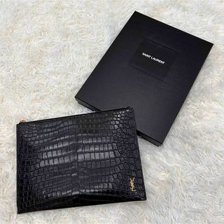 サンローラン(Saint Laurent)の☆極美品・鑑定済☆サンローラン　クラッチバッグ　クロコダイル　金ロゴ　男女兼用可(セカンドバッグ/クラッチバッグ)