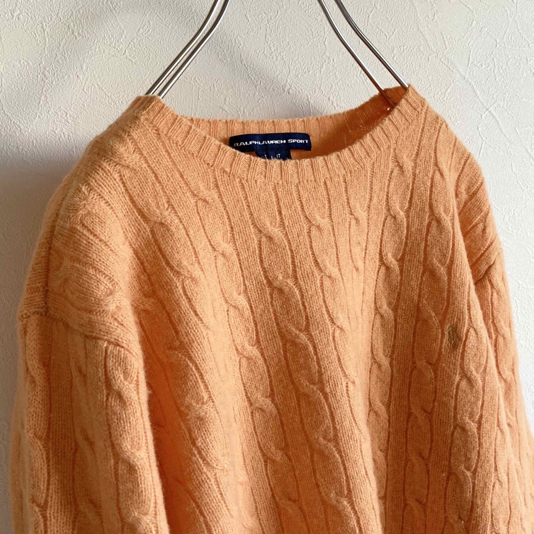 ラルフローレン スポーツ ロゴ刺繍 ウール ケーブルニット L オレンジ | フリマアプリ ラクマ