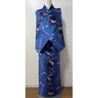 定価¥29000】 浴衣　ゆかた　正統派　なでしこの花トンボ柄　綿100 M 青(浴衣)