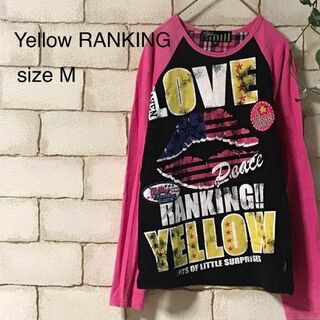 ◆Yellow RANKING◆プリント&ワッペン長袖Tシャツ　M　AB-083(Tシャツ(長袖/七分))
