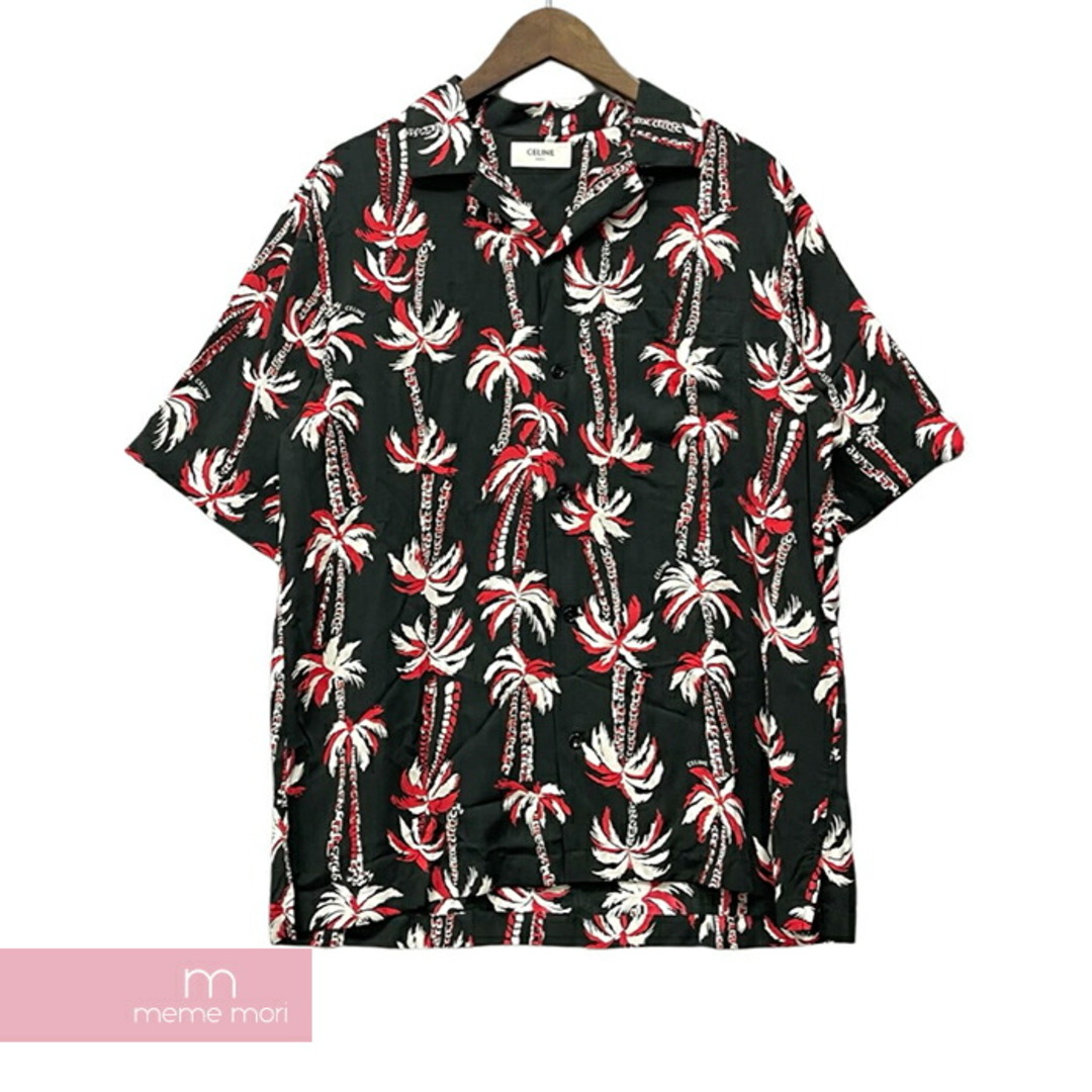 トップスCELINE 2023SS Hawaiian Shirt in Printed Viscose 2C946727T セリーヌ ビスコースプリンテッドハワイアンシャツ アロハシャツ 半袖 オープンカラー 総柄 ヤシの木 ブラック サイズ37【230811】【新古品】【me04】