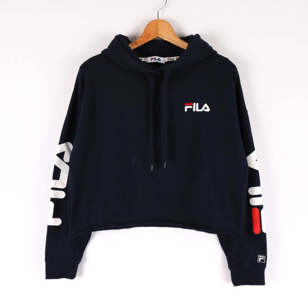 フィラ 長袖パーカー プルオーバー バックロゴ 袖ロゴ トップス レディース Fサイズ ネイビー FILA | フリマアプリ ラクマ