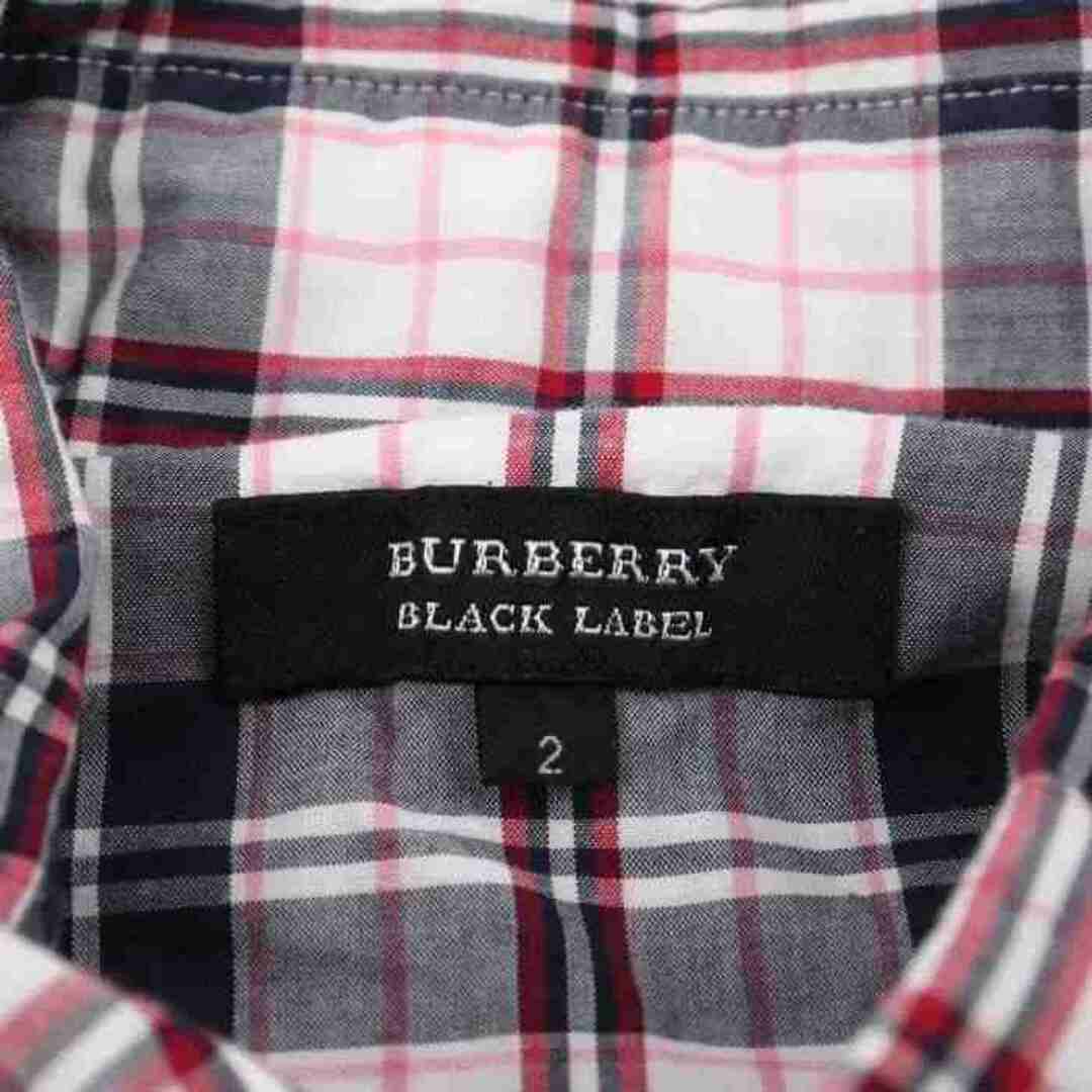 バーバリーブラックレーベル チェックシャツ 半袖 ホースマーク コットン100％ メンズ 2サイズ ネイビー BURBERRY BLACK LABEL