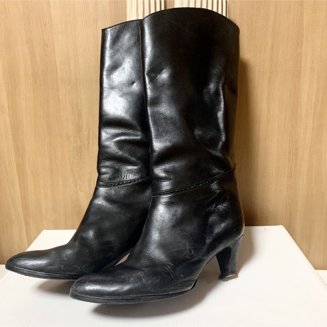 ELLE(エル)の匿名配送　ロングブーツ　レザー　本革ブーツ　ブラック　黒 レディースの靴/シューズ(ブーツ)の商品写真