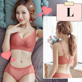 【新品】 ピンク　L　ブラ　ショーツ　セット　アンダーウェア　セクシー　下着(ブラ&ショーツセット)