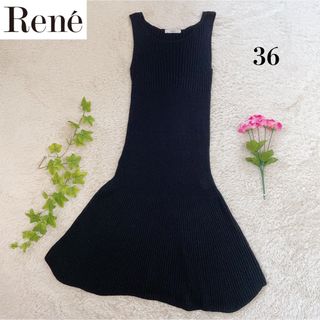 ルネ(René)のRene  ルネ ノースリーブ コットン ニット ワンピース ブラック  36(ひざ丈ワンピース)