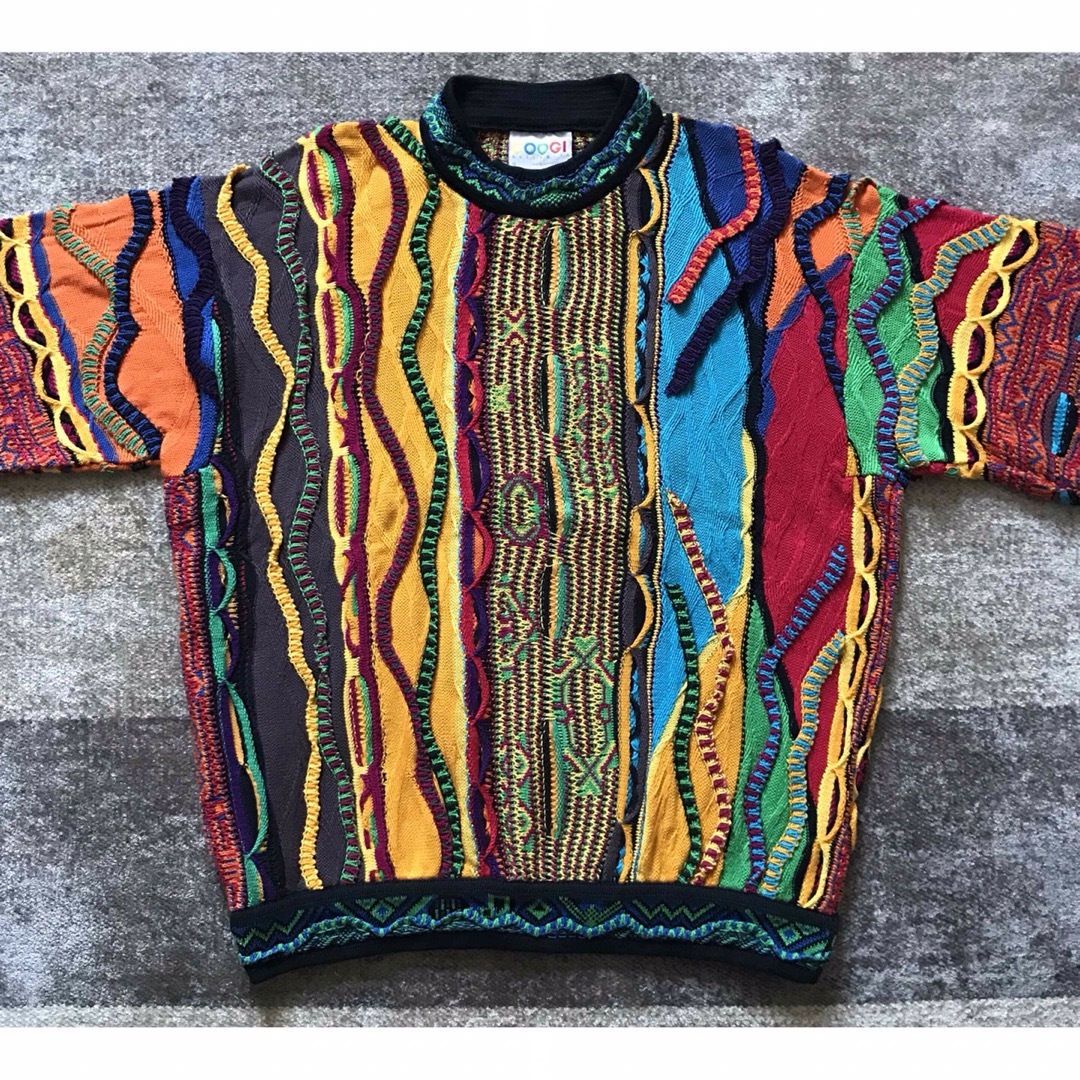 最高のカラー配色 芸術 COOGI 風 3D ニット セーター ヴィンテージ