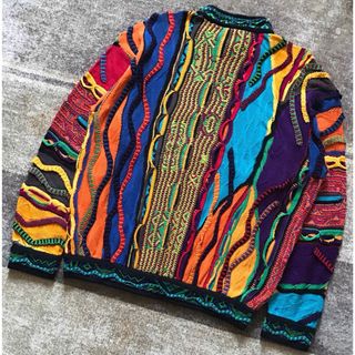 爽やかなカラー配色 芸術 90's COOGI リネン&コットン ニットセーター