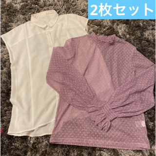 ジーユー(GU)のGU ブラウス セット まとめ売り ノースリーブ シースルー ドット 白 紫(Tシャツ(半袖/袖なし))