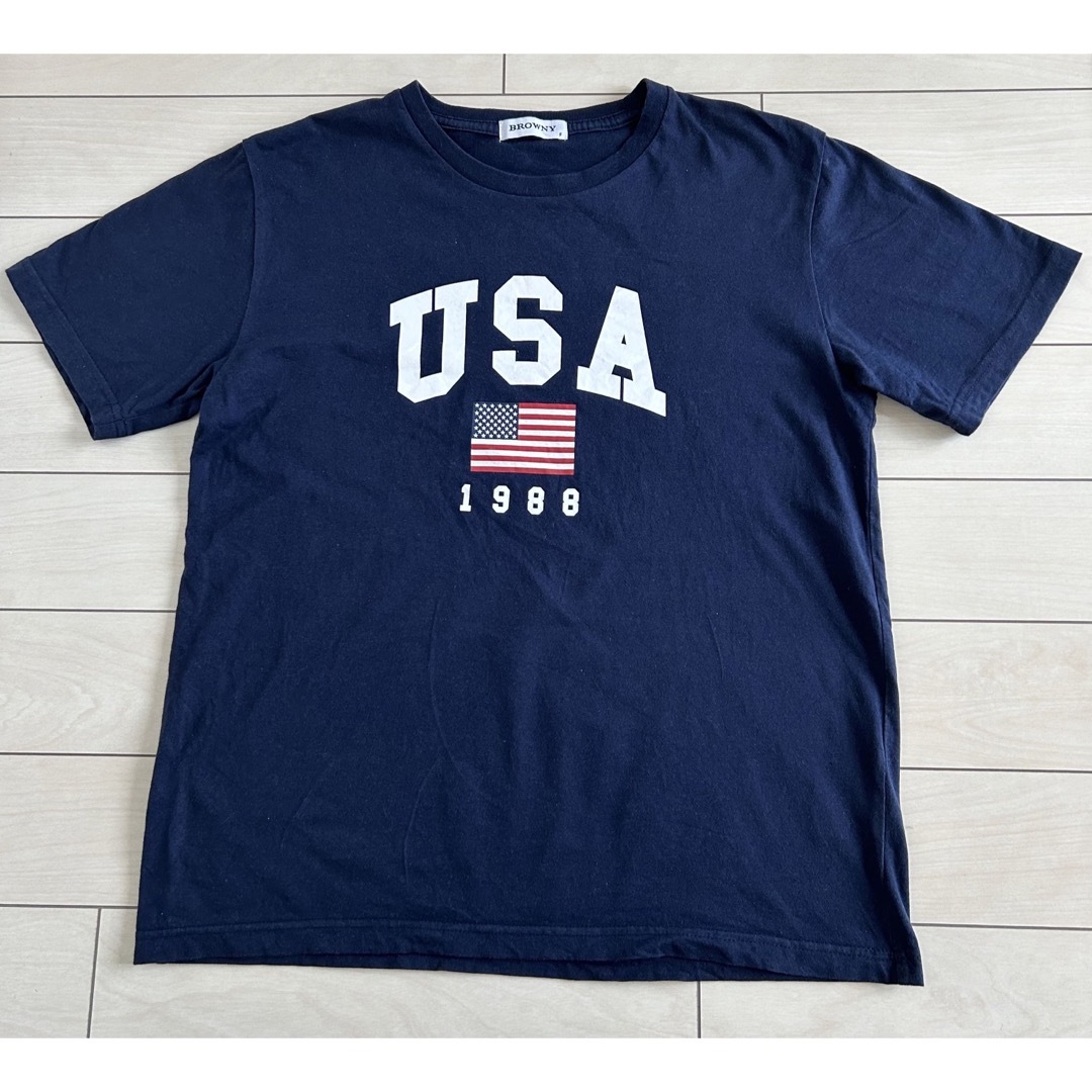 BROWNY(ブラウニー)のBROWNY USA Tシャツ　紺色　フリーサイズ　レディース　ネイビー色 レディースのトップス(Tシャツ(半袖/袖なし))の商品写真