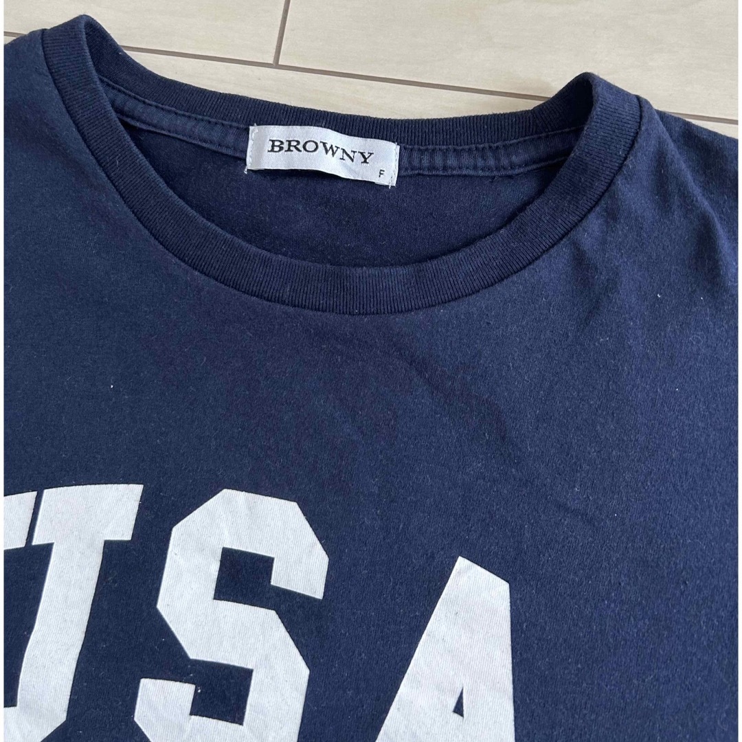 BROWNY(ブラウニー)のBROWNY USA Tシャツ　紺色　フリーサイズ　レディース　ネイビー色 レディースのトップス(Tシャツ(半袖/袖なし))の商品写真