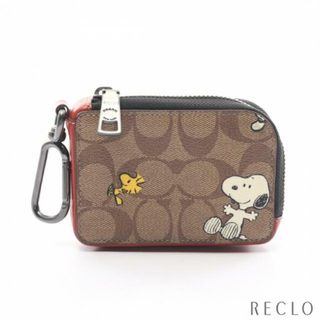 コーチ(COACH)のCOACH × PEANUTS スヌーピー Lジップ シグネチャー カードケース PVC レザー ブラウン レッドブラウン マルチカラー(その他)