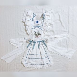 星箱Works ベルスーズ すずらん刺繍 フリル エプロン ホワイト ブルー(その他)