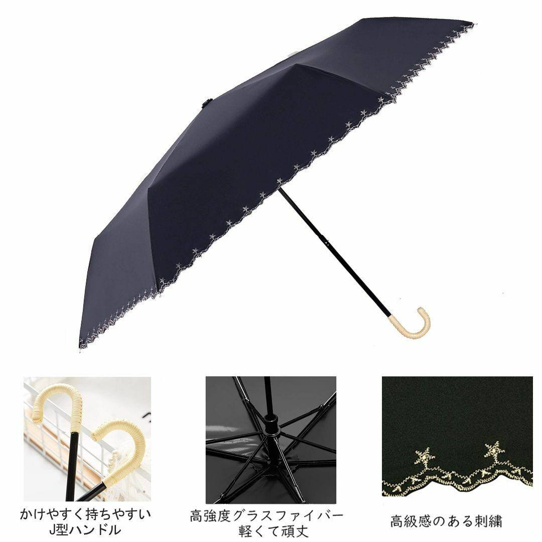 【色:ブラック】日傘 母の日のプレゼント人気 おりたたみ傘 レディース 一級遮光 4