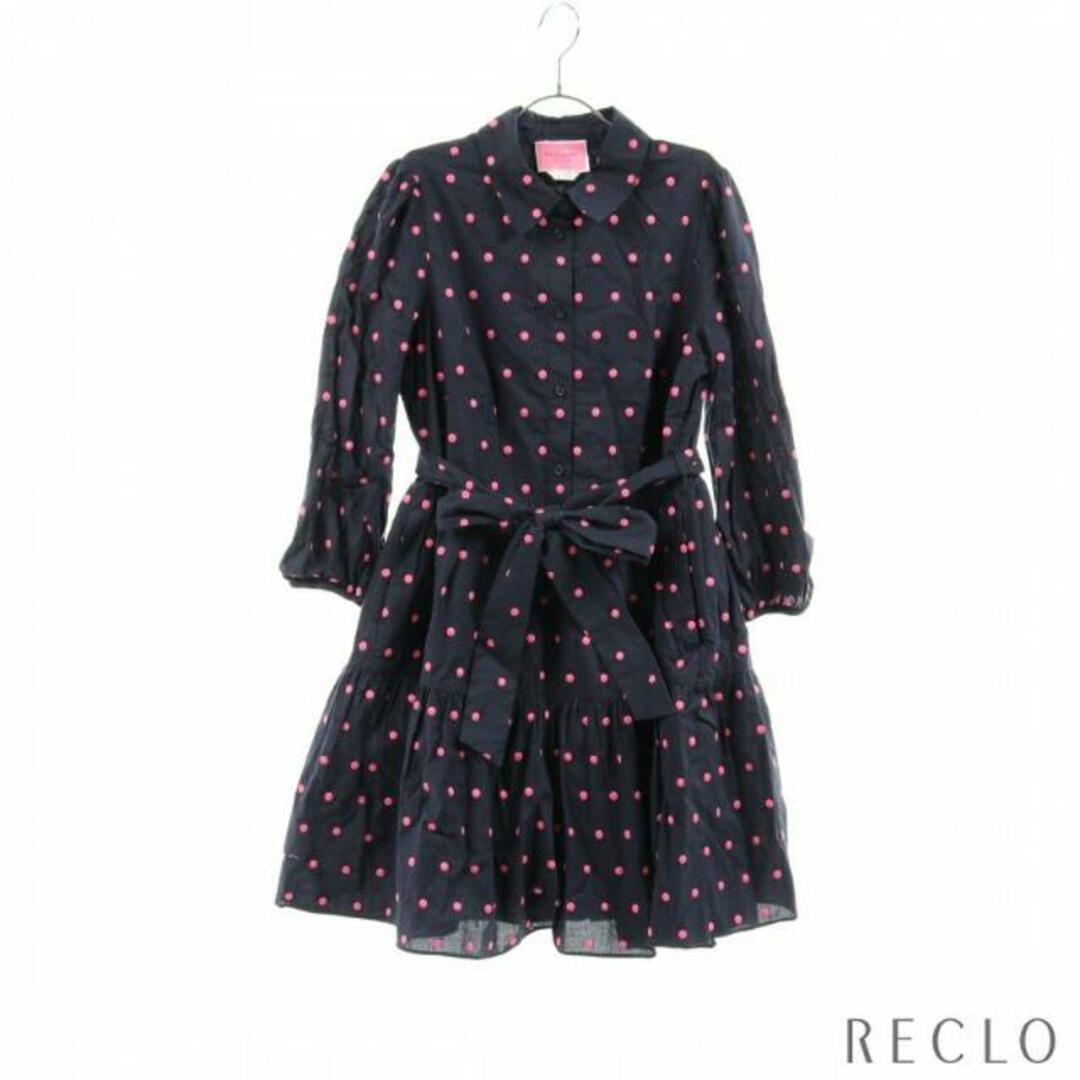 kate spade new york(ケイトスペードニューヨーク)のPark Dot Embroidered Shirtdress シャツワンピース ドット刺繍 ネイビー ピンクパープル レディースのワンピース(その他)の商品写真