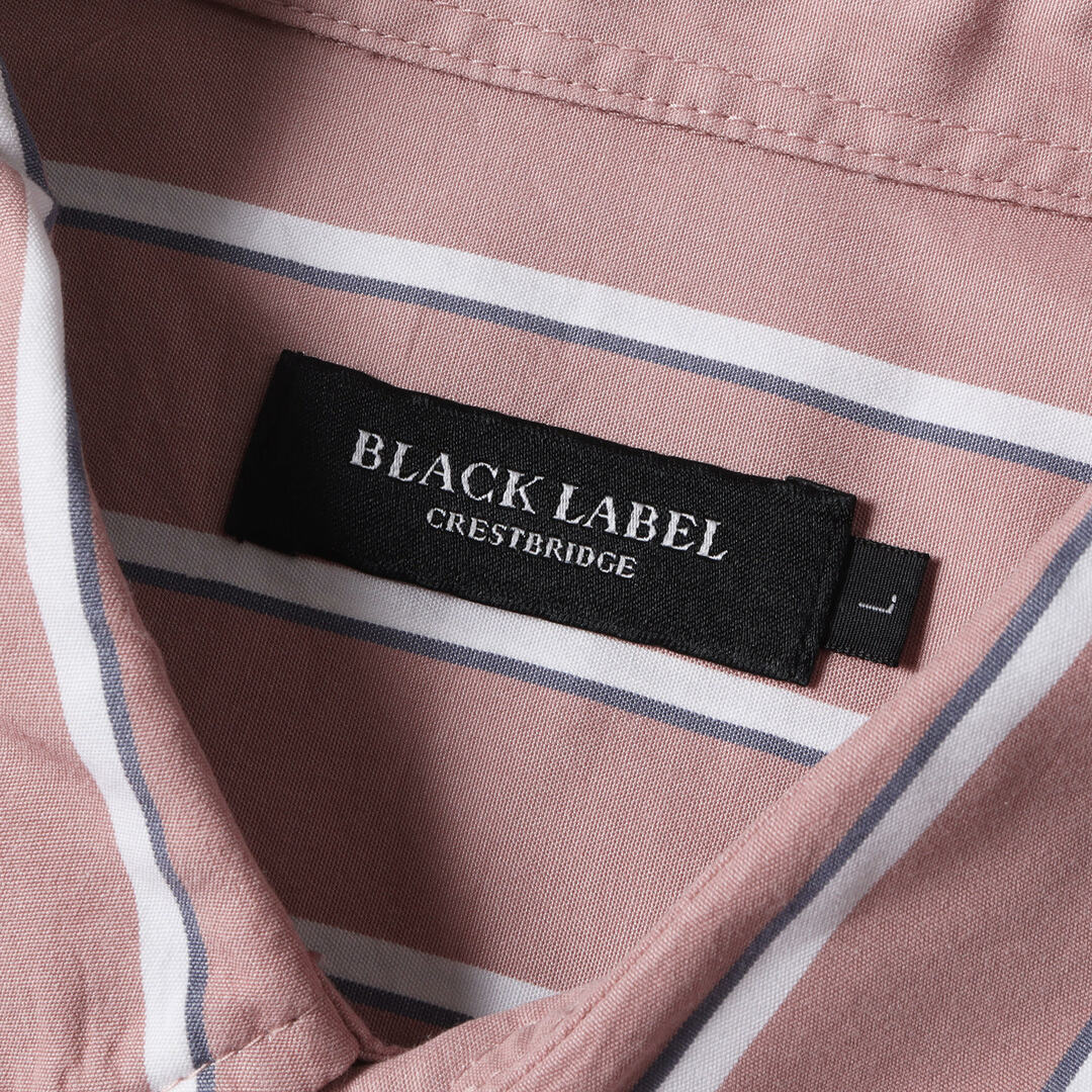 BLACK LABEL CRESTBRIDGE(ブラックレーベルクレストブリッジ)のBLACK LABEL CRESTBRIDGE ブラック レーベル クレストブリッジ シャツ サイズ:L CB ロゴ 刺繍 ストライプ コットン レーヨン 半袖 シャツ グレイッシュピンク トップス カジュアルシャツ 【メンズ】【中古】 メンズのトップス(シャツ)の商品写真