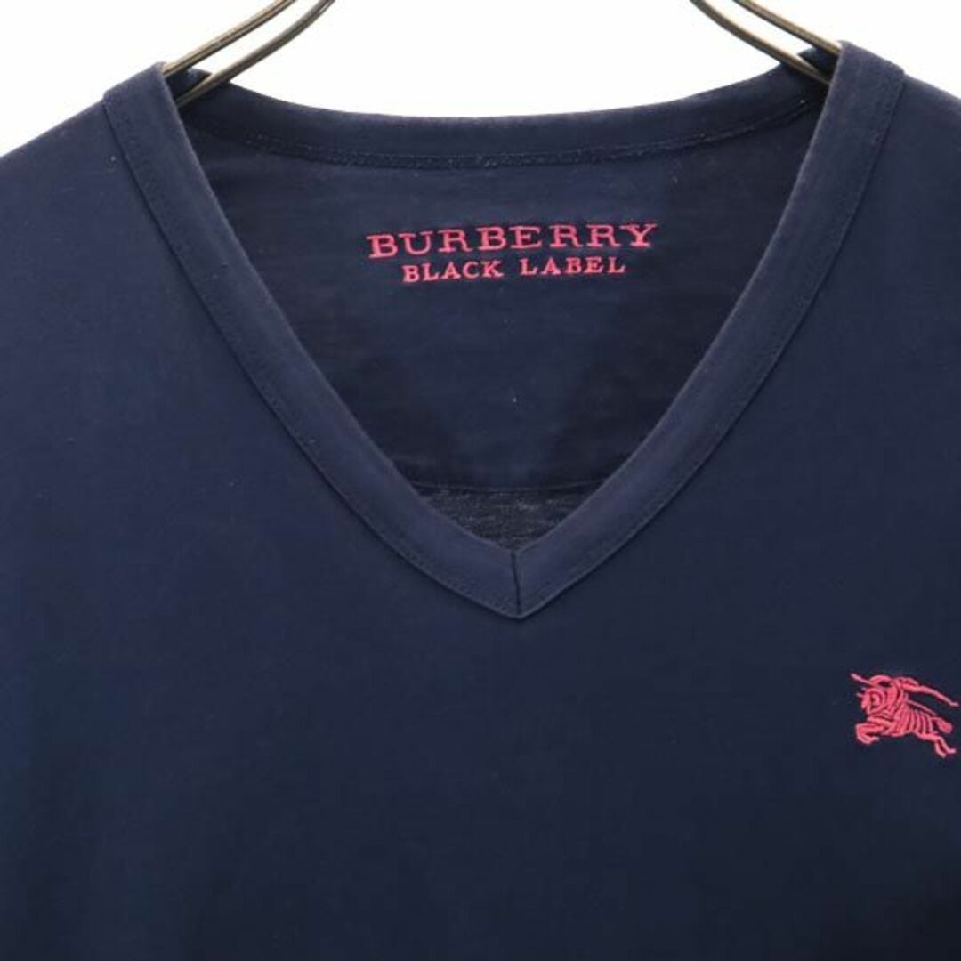 バーバリーブラックレーベル 三陽商会 Vネック 長袖 Tシャツ 2 ネイビー系 BURBERRY BLACK LABEL ロゴ ロンT メンズ  【中古】 【230816】 メール便可