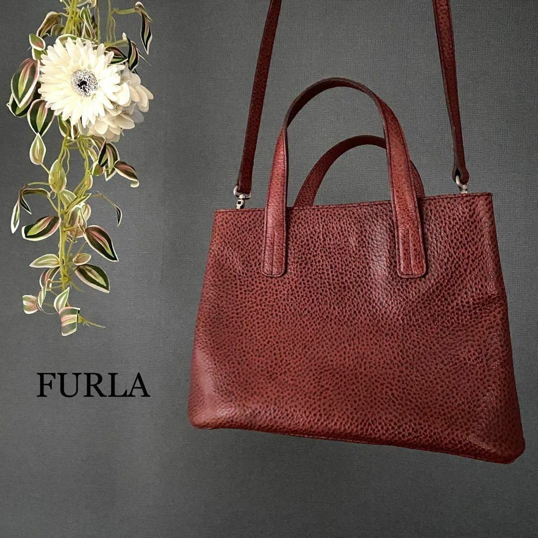 絶品】 ○フルラ FURLA シボ革 ハンドバッグ トート ショルダー 2way