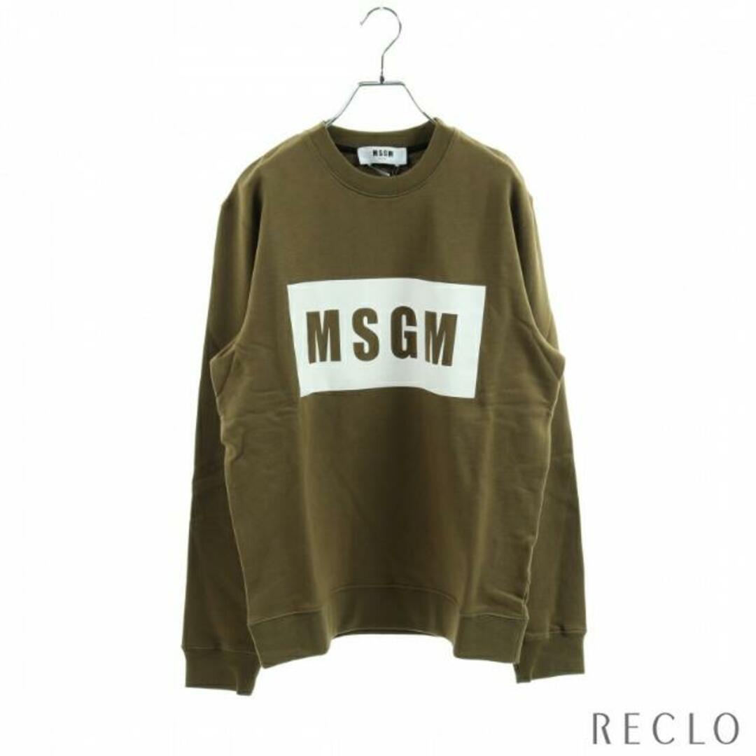 MSGM(エムエスジイエム)の トレーナー スウェットシャツ クルーネック ロゴプリント カーキグリーン ホワイト メンズのトップス(スウェット)の商品写真